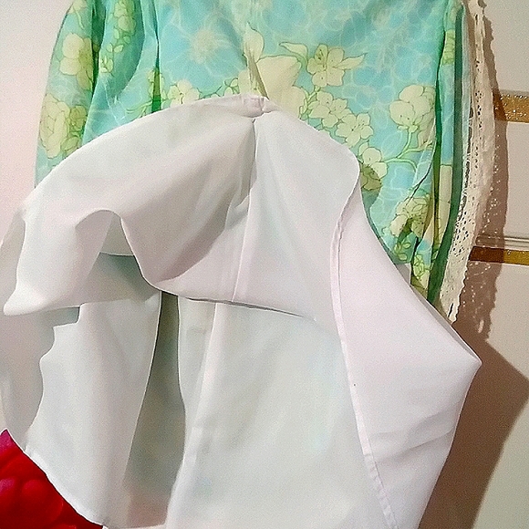 VAMP🌻Boho Green Floral Print A-Line Flared Skirt with Crochet Lace Sz: L - Picture 6 of 10